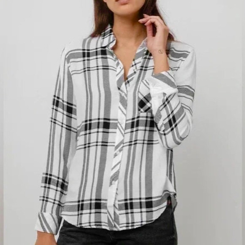 Rails Hunter Navy and White Flannel Plaid Top Size XS